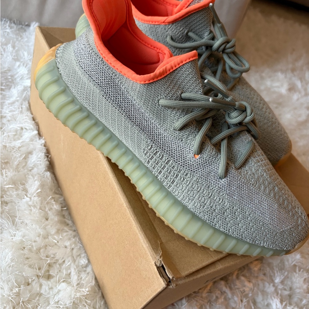 Yeezy Boost 350 V2 Green and Orange Knit Sneakers